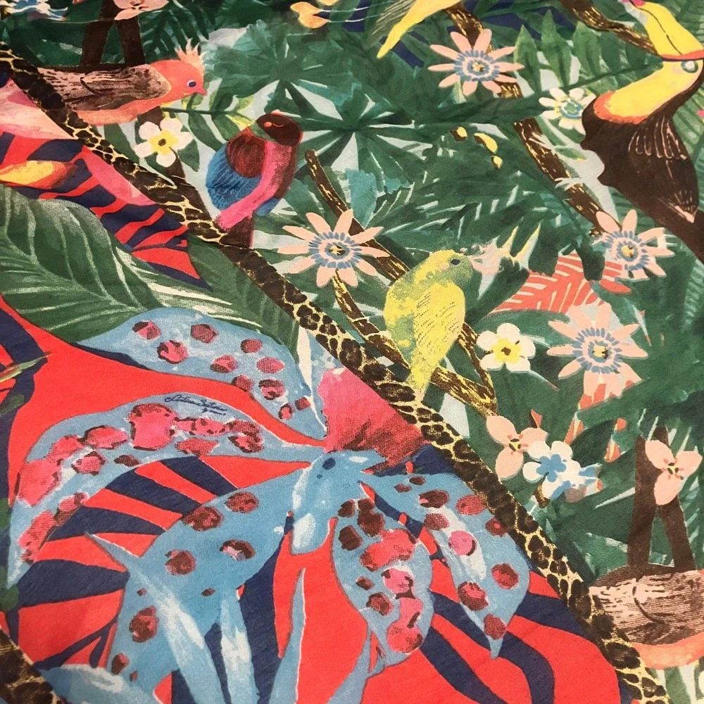 Antica Sartoria Giacomo Cinque Tropical Jungle Bird Scarf Shawl Wrap Green Red